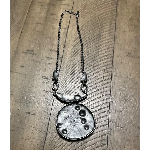 Brutalist Modernist Pewter Necklace Large Pendant 17” - Picture 3 of 3